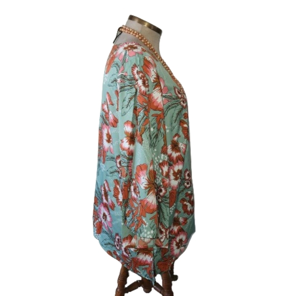 MILLENIUM ☆ SEAFOAM GREEN & RUST ☆ SHARKBITE ☆ FLORAL TUNIC TOP ☆ NIP - Picture 7 of 11